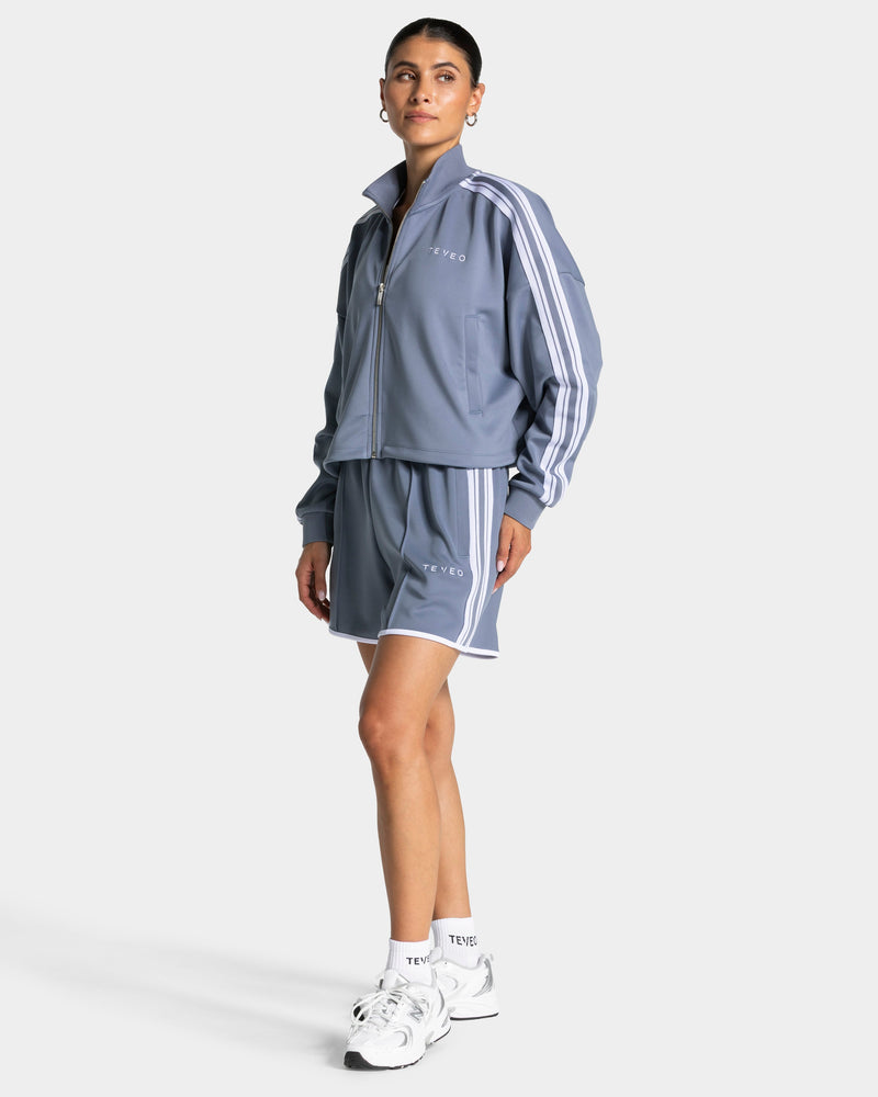 Club Cropped Zip Jacke "Stahlblau"