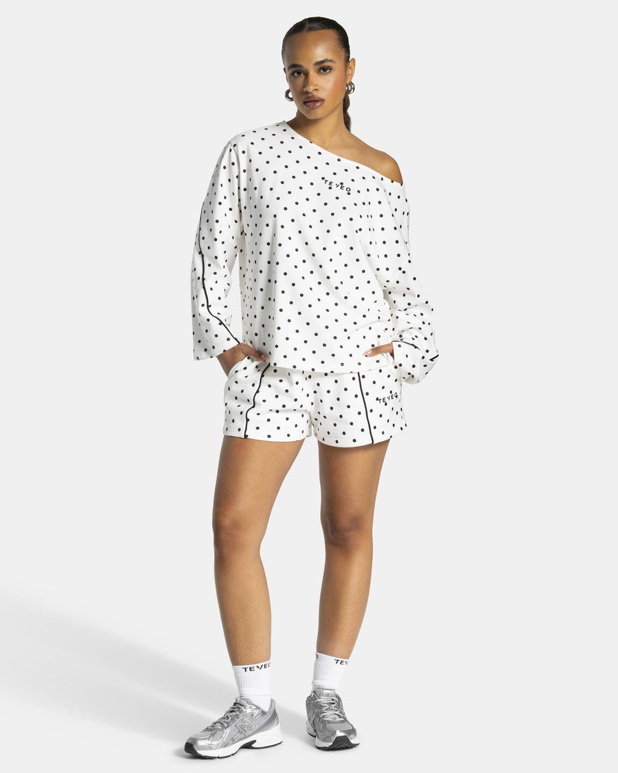 Contrastline Off-Shoulder Longsleeve "Polkadot Weiß"
