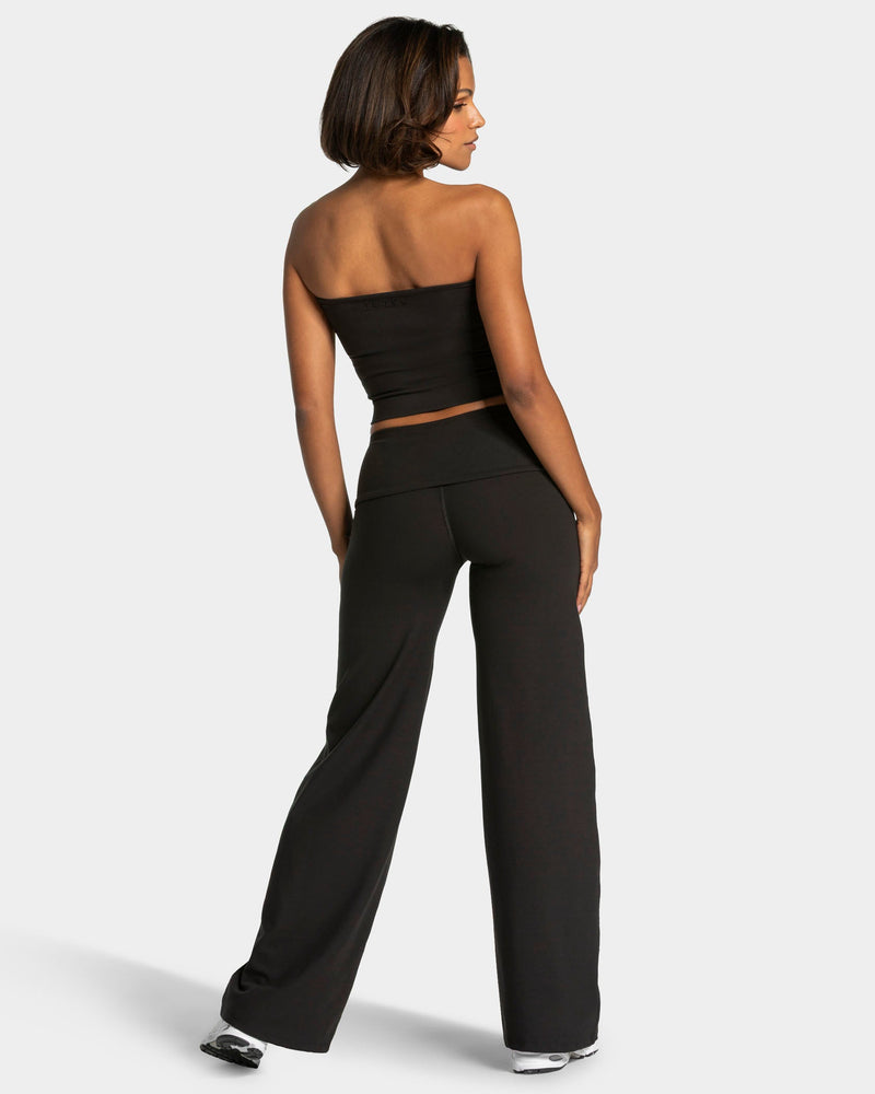 Mellow Fold Over Straight Leg Pants Regular "Schwarz"