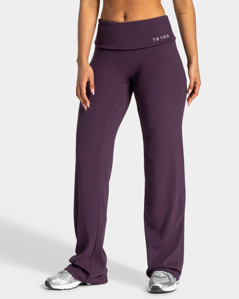 Soft Ribbed Foldover Straight Leg Pants Regular ''Blackberry''
