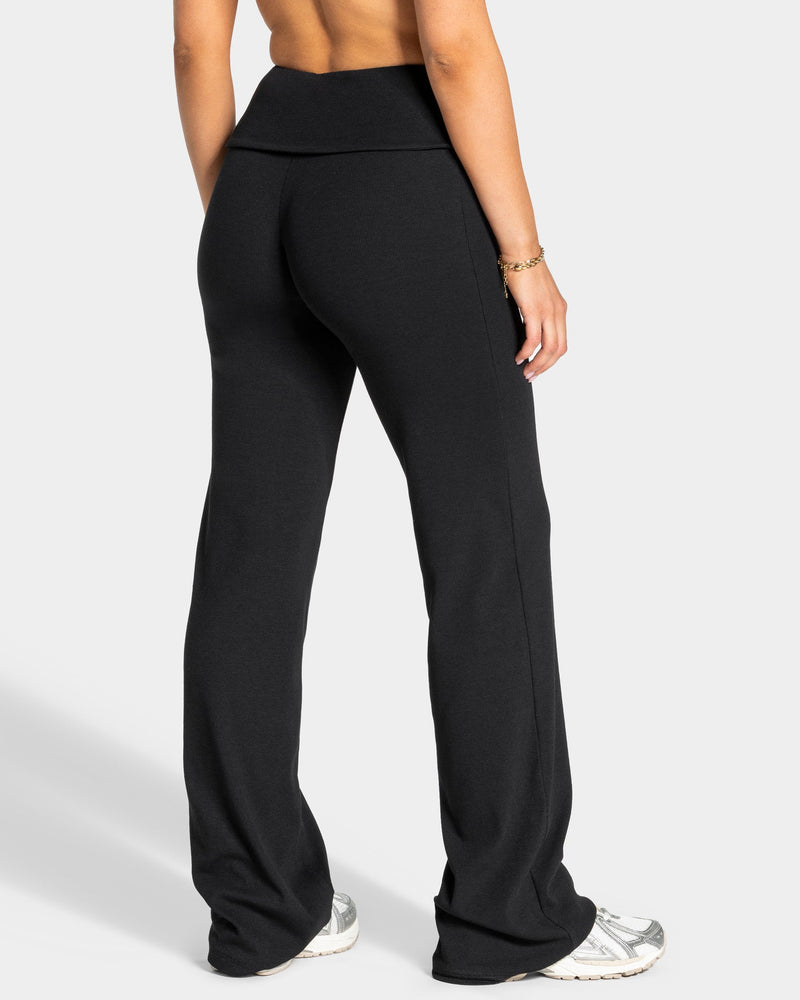 Soft Ribbed Foldover Straight Leg Pants Regular ''Schwarz''