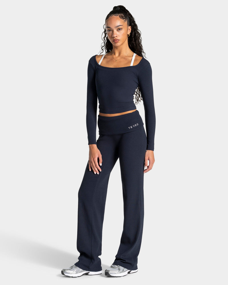 Soft Ribbed Foldover Straight Leg Pants Tall ''Midnight''