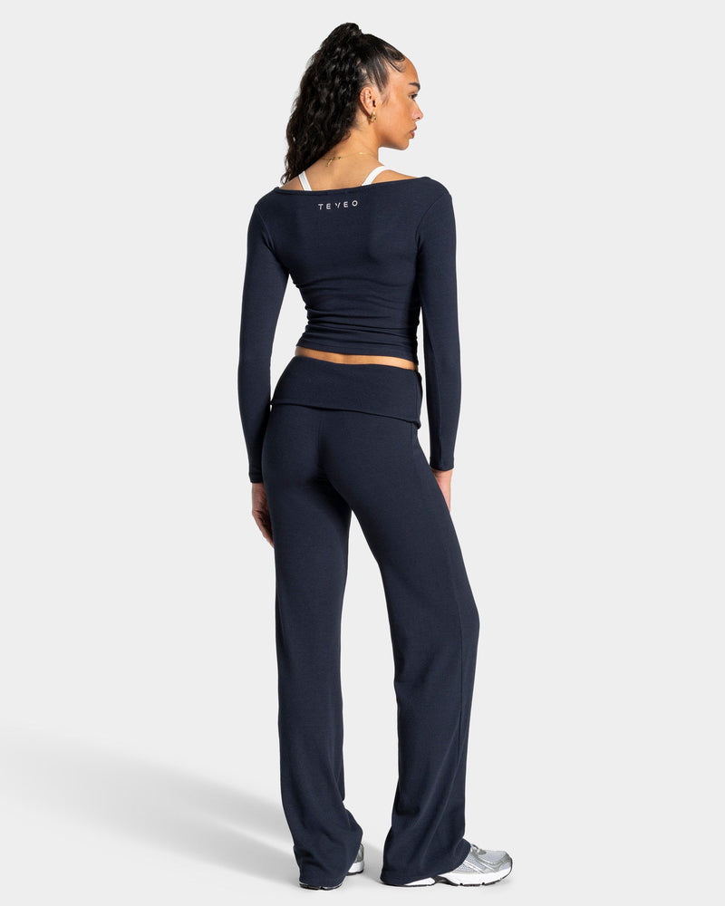 Soft Ribbed Foldover Straight Leg Pants Regular ''Midnight''