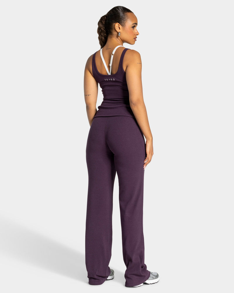 Soft Ribbed Foldover Straight Leg Pants Regular ''Blackberry''