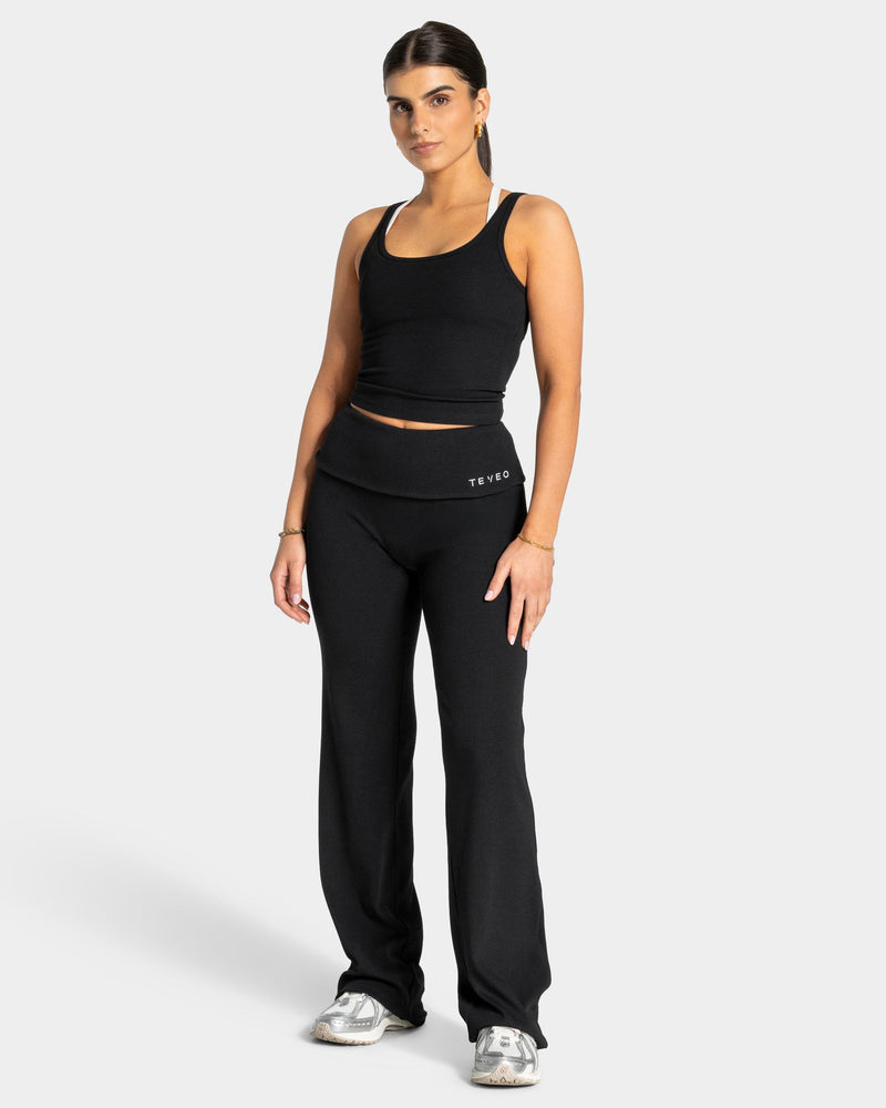 Soft Ribbed Foldover Straight Leg Pants Tall ''Schwarz''