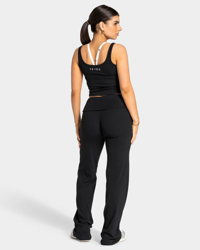 Soft Ribbed Foldover Straight Leg Pants Regular ''Schwarz''